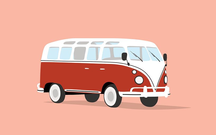 Red Volkswagen van on a pink background by Studio Miloa