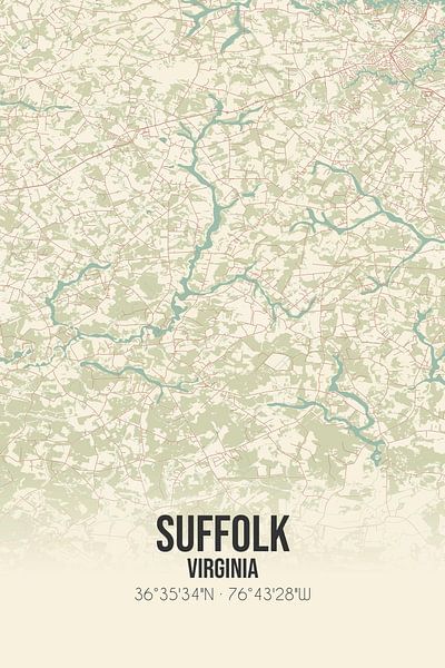 Vintage landkaart van Suffolk (Virginia), USA. van Stad & Wand