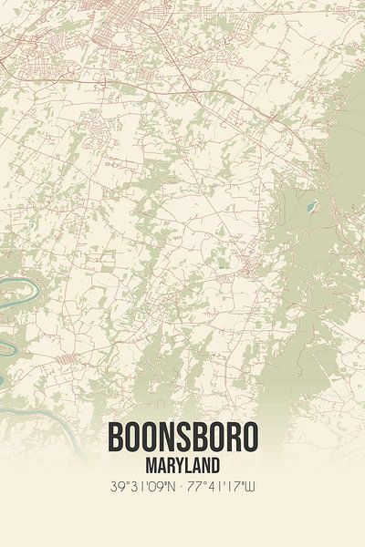 Alte Karte von Boonsboro (Maryland), USA. von Ortsdrucke