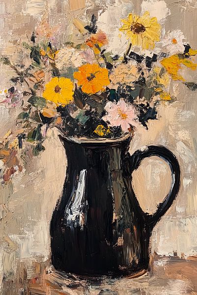 Blumen in schwarzer Kaffeedose von Agnita Langeveld