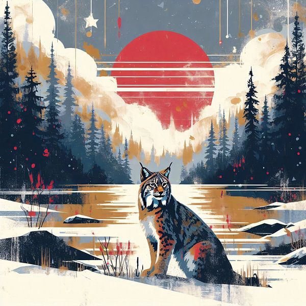 Lynx in the winter twilight by A.D. Digital ART