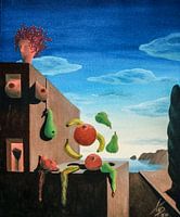 Schwebende Früchte in Küstenlandschaft  Floating Fruits in Coastal Landscape