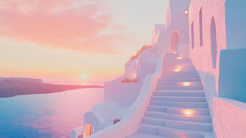 Santorin bei Sonnenuntergang – Idylle von Poster Art Shop