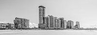 Skyline, Boulevard und Badestrand von Vlissingen (Panorama, schwarz-weiß)