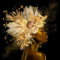 Floral Portrait Black & Gold Background black with gold glitter - Square-02