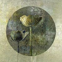 Tulpen op metaal. Groen, brons en zilver.