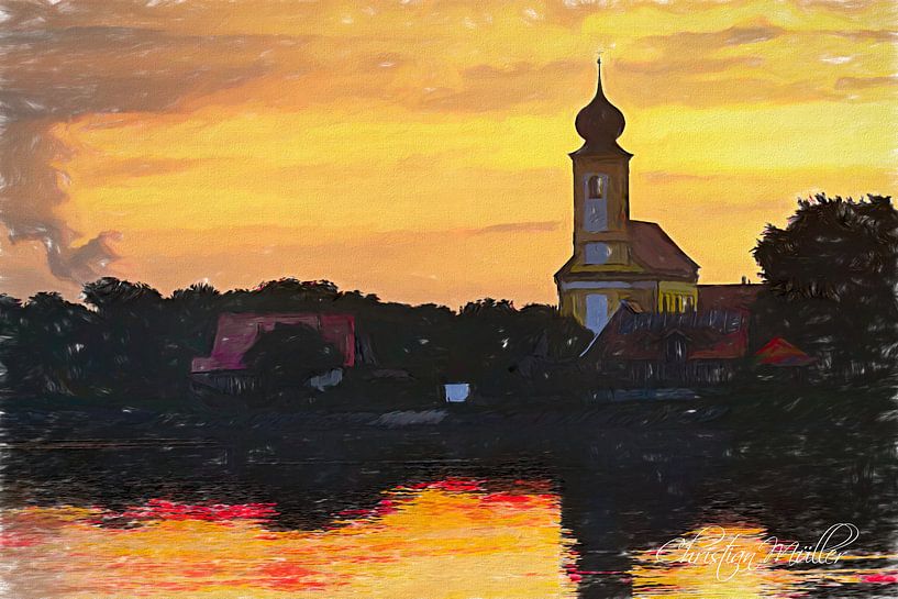 Artistic landscape / Church with sunrise by Christian Mueller