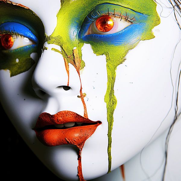 Intense Emotions: Portrait of a Woman with Colourful Tears by Karina Brouwer