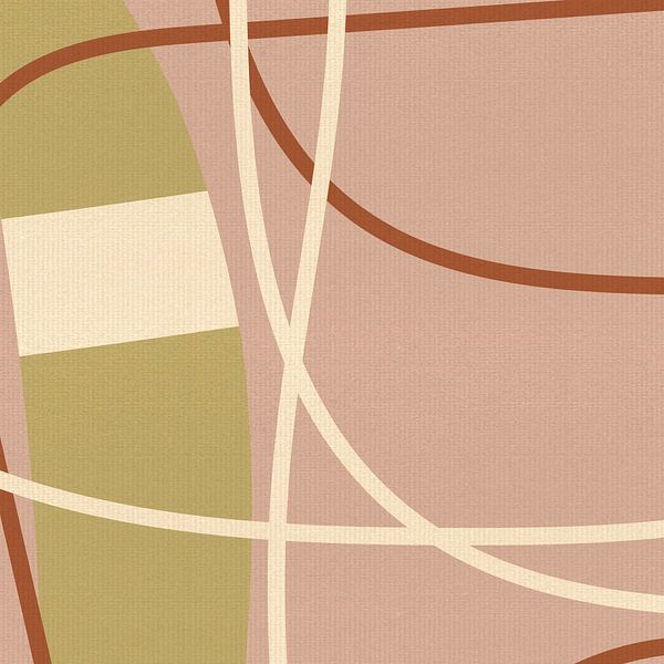 Moderne abstracte vormen en lijnen in roze, wit, terra, goud I van Dina Dankers