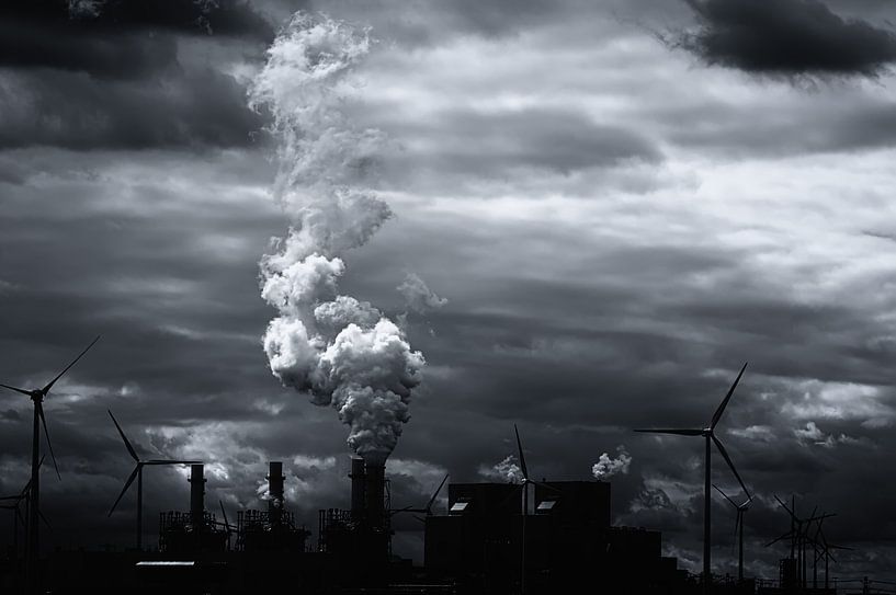 Grimmig zwart wit energie landschap par Jan Brons
