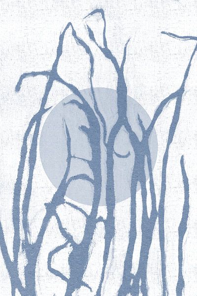 Ikigai. Sonne und Gras. Abstrakte Zen-Kunst. Japandi-Stil in Blau und Weiß VI von Dina Dankers