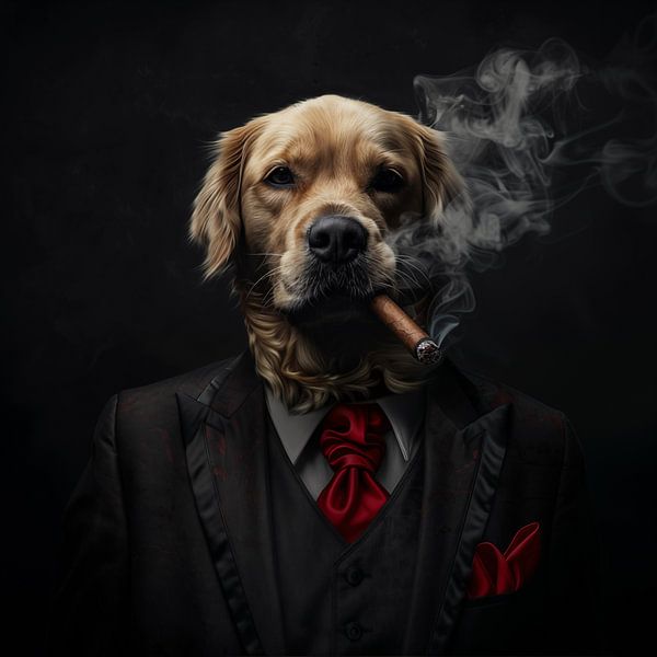 Golden retriever dog with cigar by TheXclusive Art