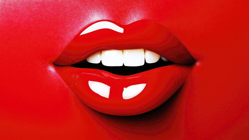 Sourire avec du rouge à lèvres rouge par Frank Heinz