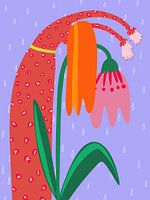 Woman and flower hanging in the rain