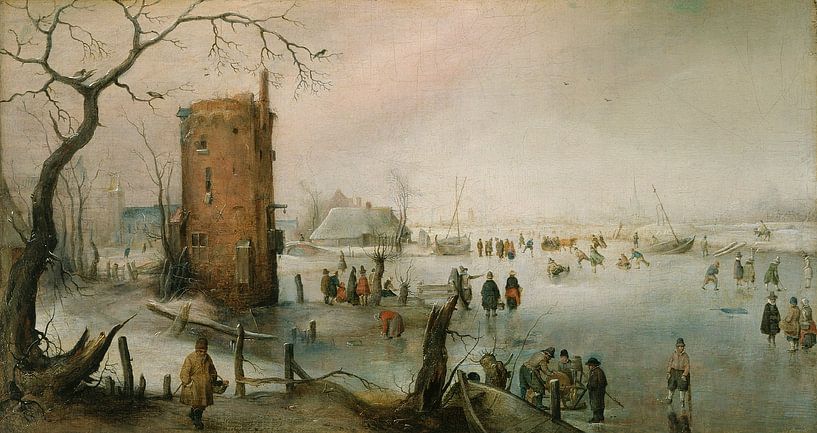 Schlittschuhlaufen in der Nähe einer Stadt, Hendrick Avercamp von Meisterhafte Meister