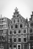 Photographie en noir et blanc d'une maison sur le canal à Haarlem | Tirage photo d'art | Pays-Bas, E