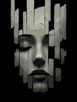 Fragmentierte Gelassenheit - Surreales digitales Porträt eines zerrissenen Gesichts