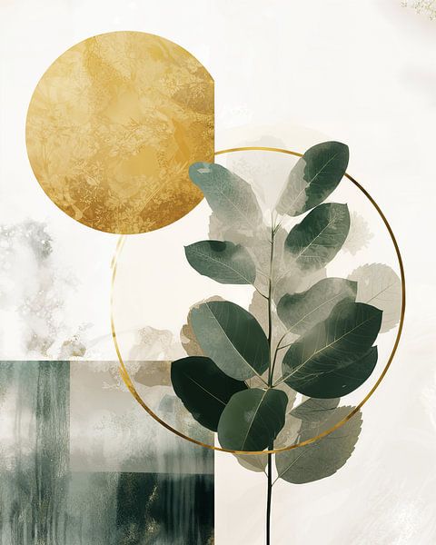 Botanisch, modern en abstract in groen en goud van Studio Allee