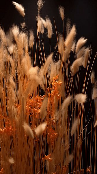 Golden Grass Plumes Shine Against a Background of Deep Green by Karina Brouwer