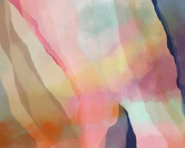 Peinture aquarelle abstraite moderne et colorée en rose, menthe, jaune, bleu et beige. par Dina Dankers