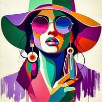 Woman with hat, sunglasses and earrings