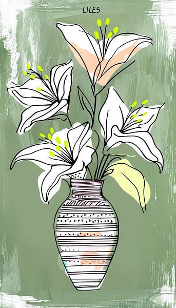 Stilisierter Blumenstrauß aus Lilien in einer Vase von Artistic