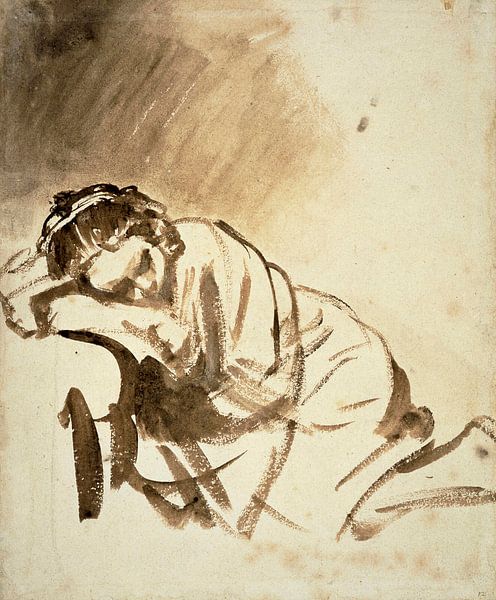 Young Woman Sleeping (Hendrickje Stoffels), Rembrandt by Rembrandt van Rijn
