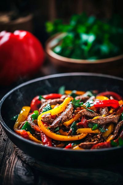 Kleurrijke groenteschaal in houten stijl van Poster Art Shop