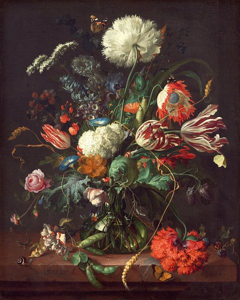 Onwijs Jan Davidsz de Heem. Vaas met bloemen op canvas, behang, poster en ID-25
