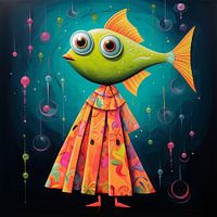 Anthropomorpher Fisch in einem Kleid
