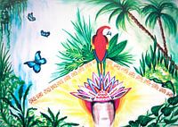 Tropische brasilianische Flagge mit indischer Frau