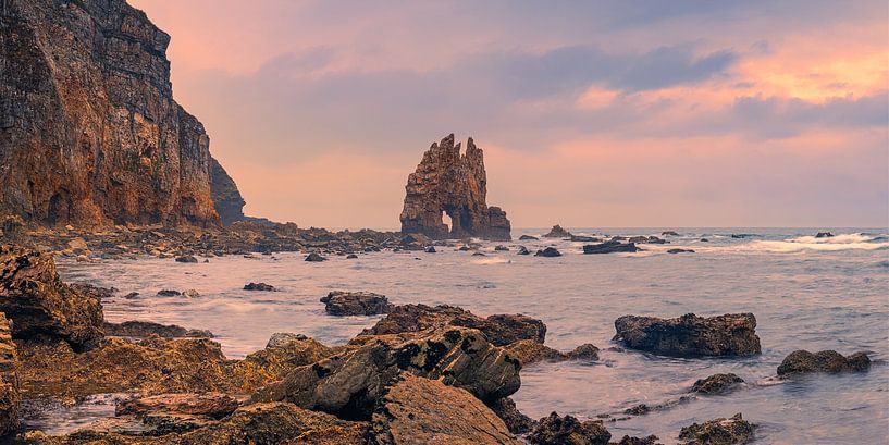 Panorama and sunrise at Playa de Portizuelo, Asturias, Spain by Henk Meijer Photography