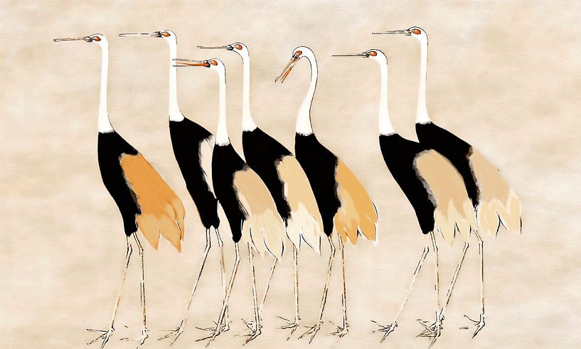 Japon Grues en couleurs pastel neutres par Mad Dog Art