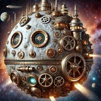 Steampunk-Mond im Weltall