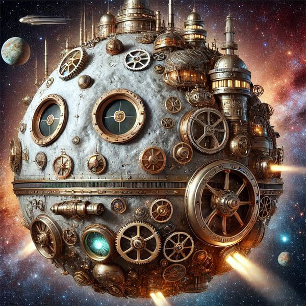 Steampunk-Mond im Weltall von Eric Nagel
