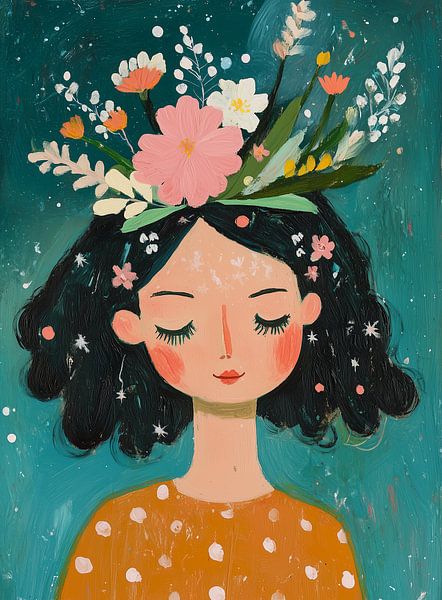 Frau mit Blumenkrone von Liv ter Riet