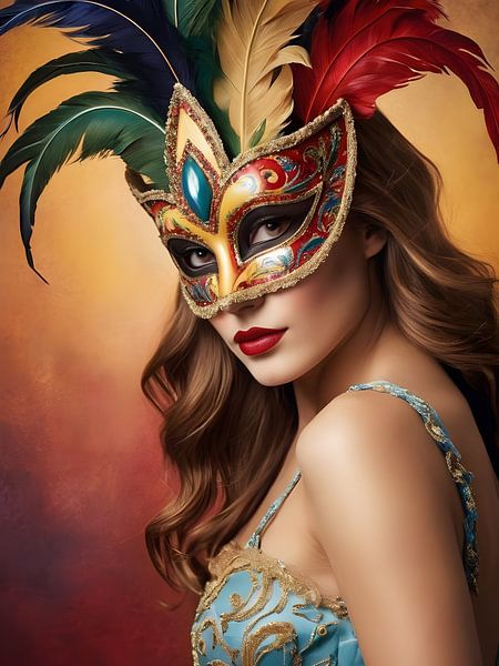 Eine Frau mit einer Karnevalsmaske von 1xMerch