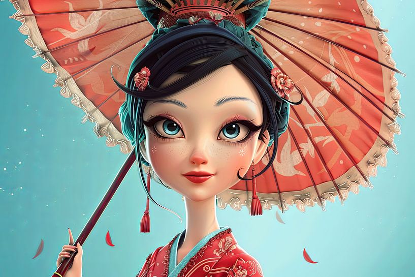 Bildnis Japanisch Bild Geisha Porträt Cartoon von Egon Zitter