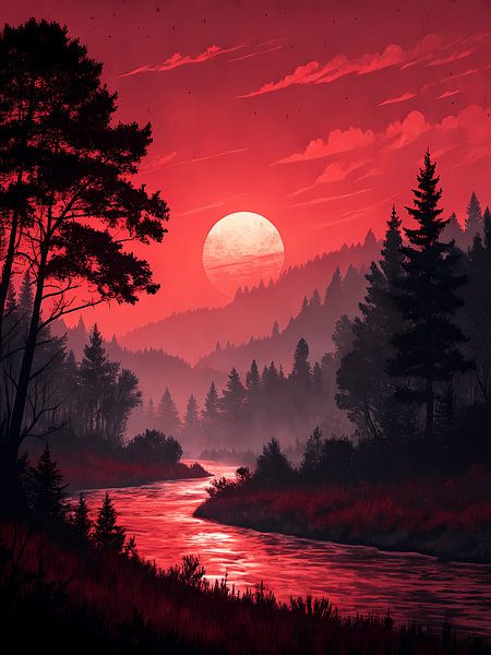 Karminroter Mondaufgang von Artistic