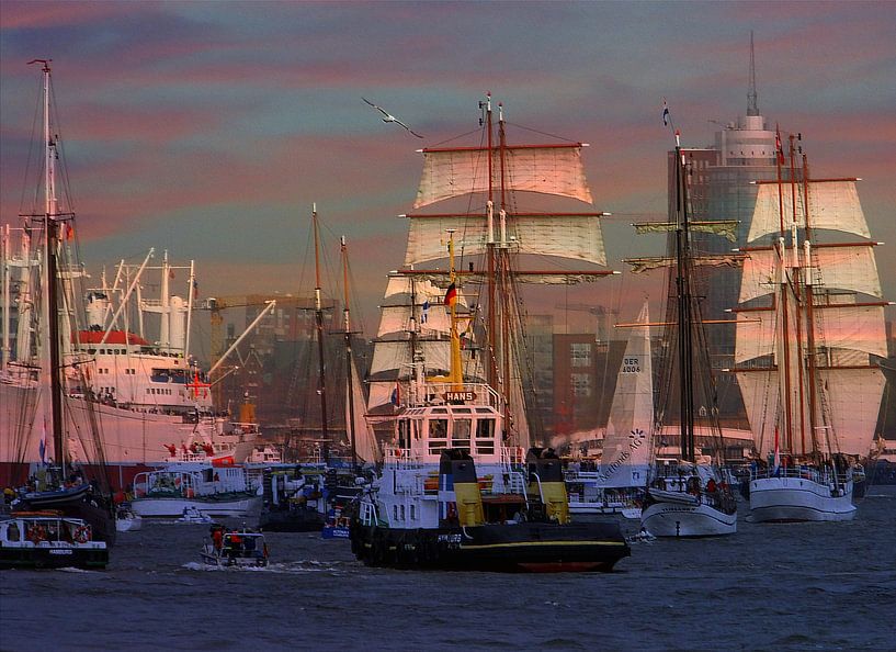 Hafenskyline bei Sonnenuntergang von Peter Norden