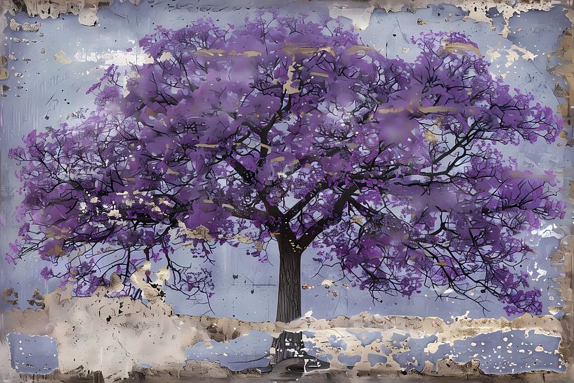 Abstraktes Gemälde eines lila Baumes von Art & Soul Creations