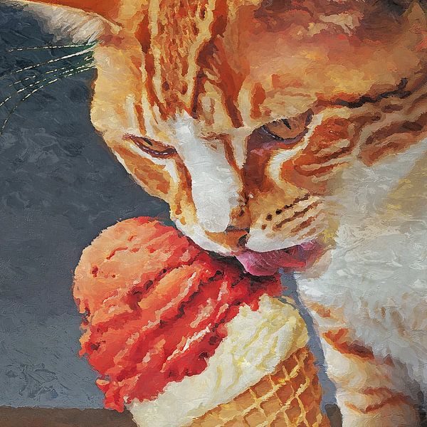 Roter Kater leckt ein Eis (Kunst, Malerei) von Art by Jeronimo