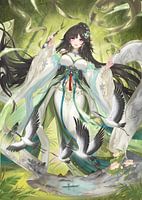 Fille d'animation en robe verte