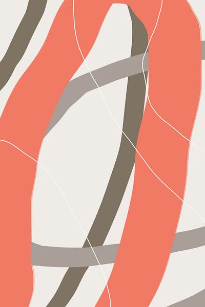 Moderne abstrakte minimalistische Formen in Korallenrot, Braun, Taupegrau IV von Dina Dankers