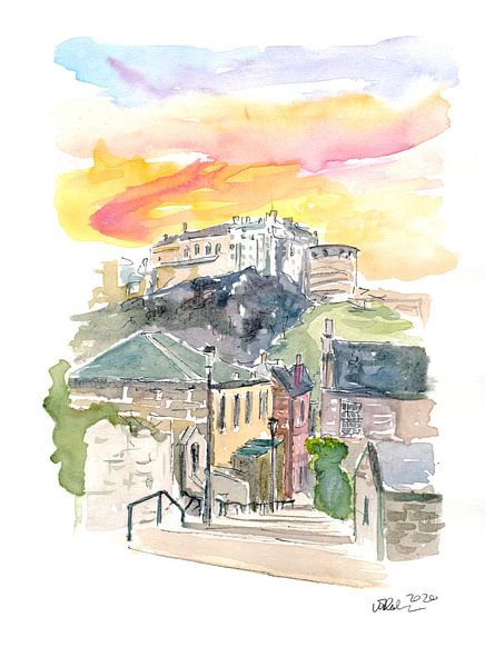 Edinburgh Scotland street scene with castle at sunset by Markus Bleichner