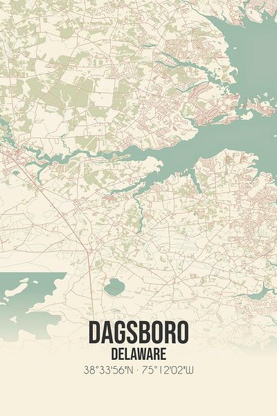 Alte Karte von Dagsboro (Delaware), USA. von Ortsdrucke