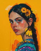 Porträt einer Frau mit Sonnenblumen