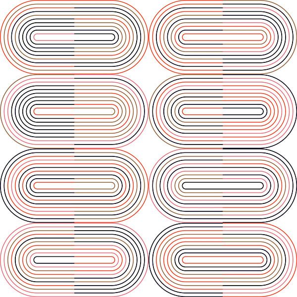 Retro-Industriegeometrie mit Linien in Pastellfarben Nr. 14 in Orange, Rosa, Braun, Schwarz von Dina Dankers