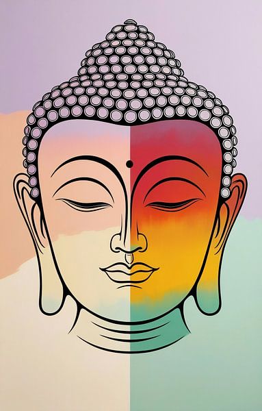 Abstraktes buntes Buddha-Porträt von Art & Soul Creations