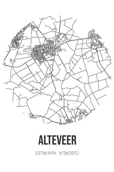 Alteveer (Drenthe) | Karte | Schwarz und weiß von Ortsdrucke